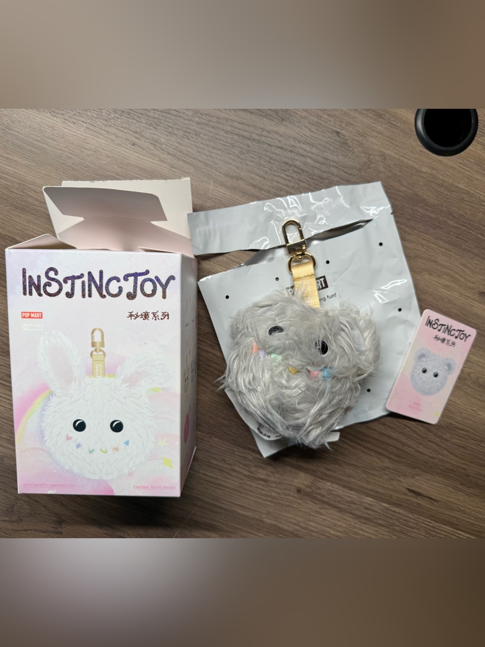 Gray Plush Heart Keychain Bag Charm with Gold Clip